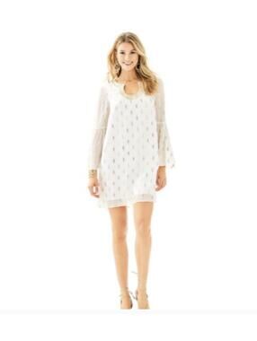 Lilly Pulitzer Amory Silk Dress Resort White Gold Metallic